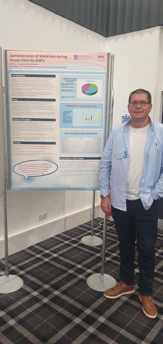 Congratulations to @dougiebell11 for winning Judges choice poster presentation @ACAPScotland with his Medicines for Home visitng project. Enhancing nurse led services to our most frail housebound patients @EastDunHSCP @khalpin74 @LeanneConnell5 @derrick_pearce