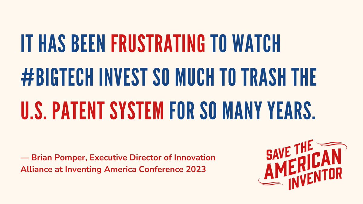 SavetheInventor's tweet image. Frustrating to say the LEAST. Repost if you agree with @InnovationAlli Exec Director Brian Pomper, and learn more about how we can strengthen the U.S. #PATENT system by visiting savetheinventor.com

#SaveTheInventor #PatentsMatter