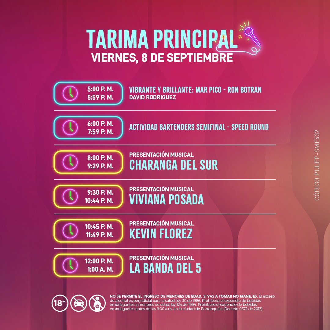 feriaexpodrinks's tweet photo. ¡Conoce nuestra programación para hoy, viernes 8 de septiembre en #Expodrinks! 🍻🥃🍸🥂🎶
🎟️Adquiere tus entradas en https://t.co/I8Y9SybyBc o en nuestra taquilla en sitio. https://t.co/IhVGh1NDdT