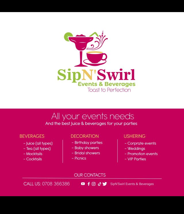 SeptemberV1009's tweet photo. Do you have a birthday party, wedding, kwanjula? Or any other events and you’ve been wondering who could make it look majestic and eye catching? We’ll wonder no more, SIP N’SWIRL got your back for all event decorations,beverages, ushering and many more services . https://t.co/1iQsgA3Acq
