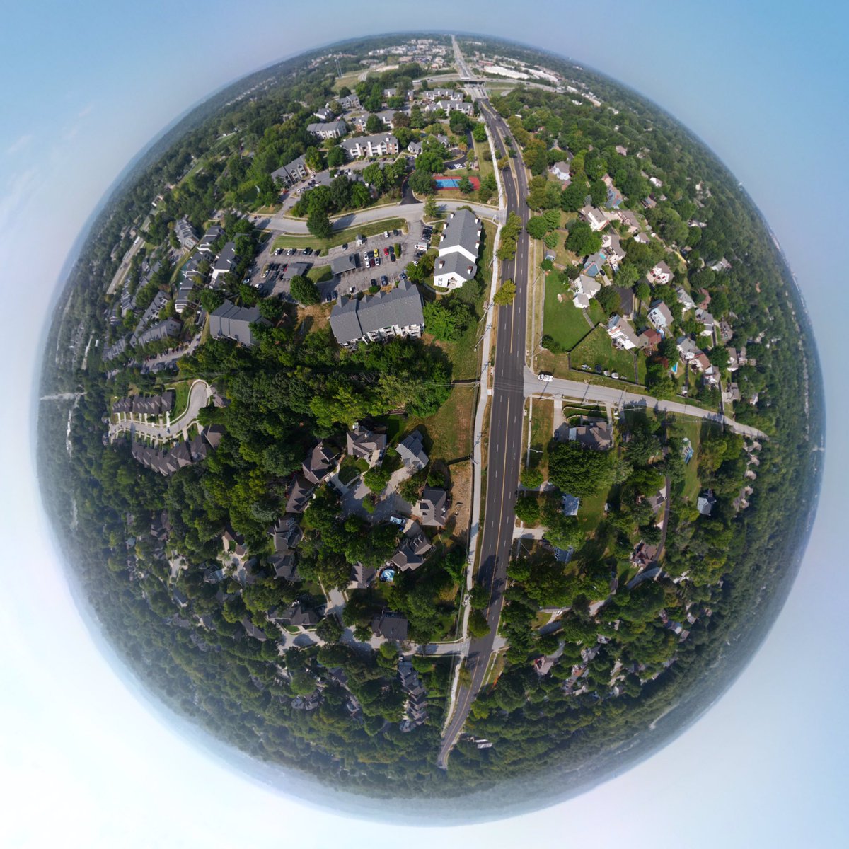 My forth lift using the DJI Mini 3 Pro drone, using the auto panoramic photo feature.to collect image in camera. 265 ft above my casa. Used ios app Picsart to create this Panoglobe #djiminipro3 #kansascity #dji #panorama #panoglobe