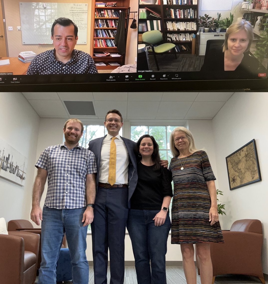 He is now Dr. @mebaker_law! Congrats to Matt on today's successful Ph.D. dissertation defense and his wonderful graduate career at @PolsUga @universityofga! Very proud! (w/ @gsheag, @HazeltonPhDJD, @robertfcarlos, & Susan Haire)