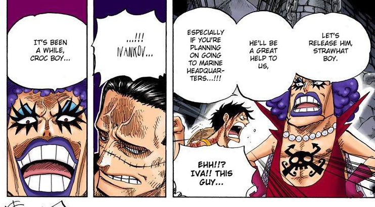 3SkullJoe's tweet photo. 540: We learn that Ivankov knows Crocodile from the old days, and that Ivankov knows a personal secret about him.

165: Crocodile reveals his true identity to Baroque Works, and Mr 2 aka Bon Clay has the most shocked reaction.

The coincidences are getting hard to ignore 👀🤨 https://t.co/b5OBHdK3fd
