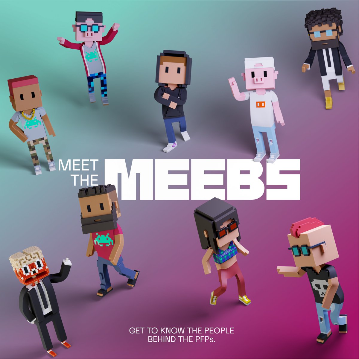 Introducing MEET THE MEEBS, where we get to know the people behind the PFPs with Q&amp;As and Spaces. The series kicks off next week with a triple threat holder — Meeb, Ape, and Punk. Any guesses?  

In the meantime, hype a fellow Meeb! RT and @ a holder who deserves the spotlight🌟