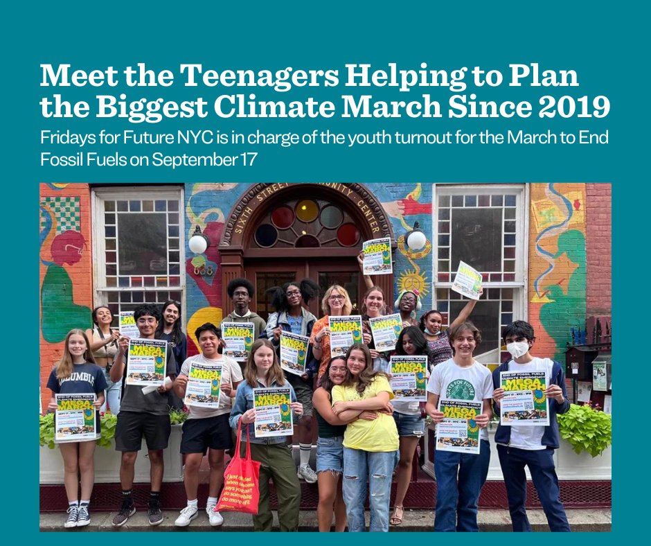 SierraClub's tweet photo. Fridays for Future NYC has been tasked with an important responsibility for the coming March to End Fossil Fuels on Sunday, September 17: recruit as many high school students and young people as they can to show up. https://t.co/MHGXjNVzTG https://t.co/JSXCkCu0sj