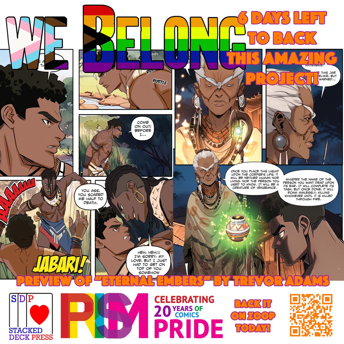 6 DAYS LEFT! We Belong, the all-#Black, all-#LGBTQ+ sci-fi and fantasy comics anthology, is making progress toward its goal, but we still need your help! Back it on @WeAreZoop today! zoop.gg/c/webelong #indiecomics #lgbtqcomics #crowdfunding