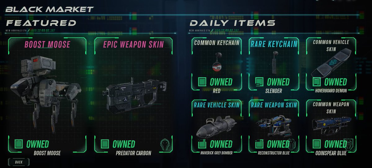 PlayLeap's tweet photo. In today's Black Market, you can snag yourself an epic Boost Moose PV or even a rare @PlaySlenderTA keychain to accessorize your weapon.
#playLEAP #indiegame https://t.co/AB5r3oiDau