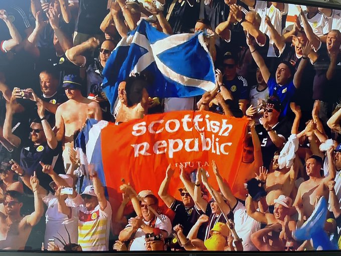 Scotland fans with a Scottish Republic banner in Cyprus tonight. My night is made! lol