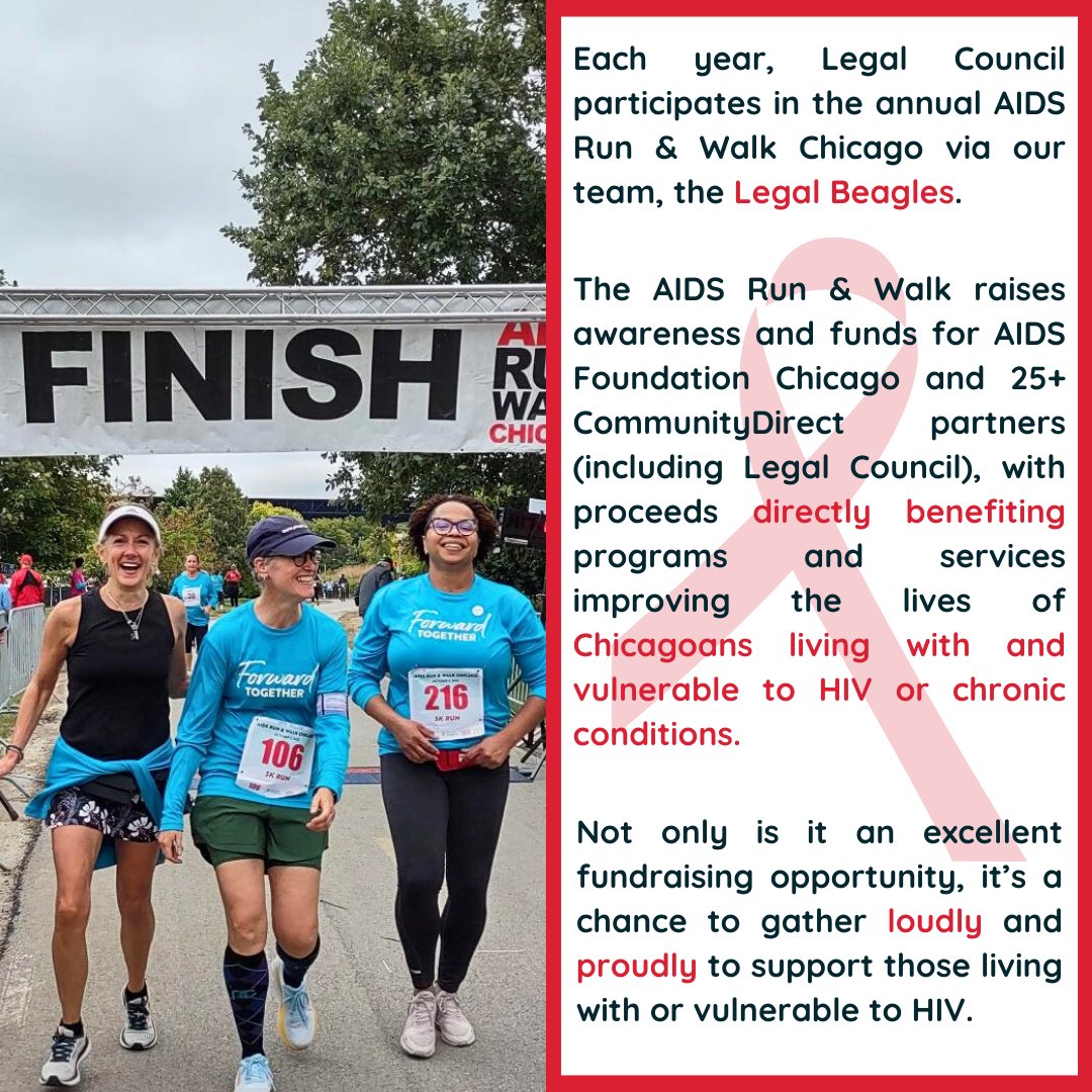 thelegalcouncil's tweet photo. Support the Legal Beagles by joining our team or donating as we participate in this year's @AIDSRunWalkChgo on 09/30 @SoldierField! Show up, show out, to make a meaningful difference together in the lives of those affected by HIV!
https://t.co/tioh5ruSRz https://t.co/VerQiX1jar