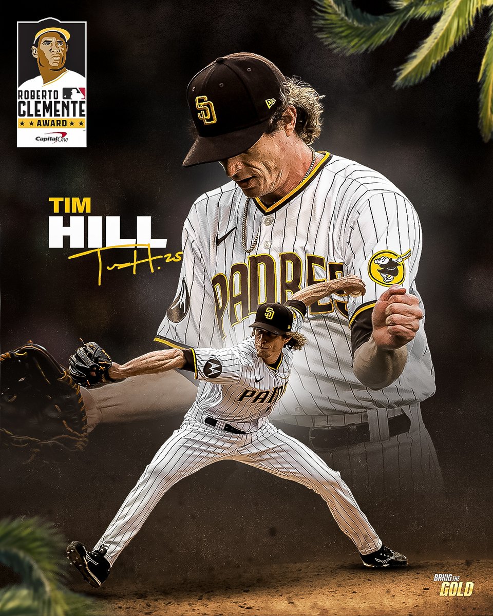 Padres's tweet photo. Congratulations to Tim Hill on being named the Padres 2023 Roberto Clemente Award nominee 👏

Vote for Tim: https://t.co/p3OG5ETSiS https://t.co/KrQjb96oG9
