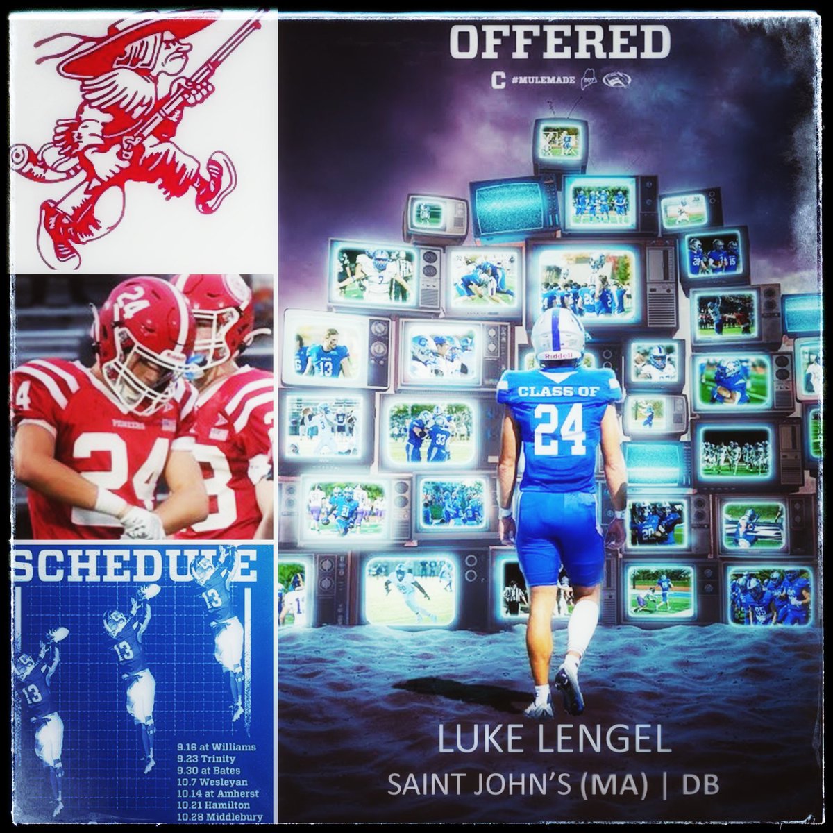 #TheSIX
Congrats to @SaintJohnsFB’s @LengelLuke on his ➍ 𝐍𝐄𝐒𝐂𝐀𝐂 offer✨
“After speaking with @Coach_JWalsh, I am happy to share that I have been offered by @Colby_Football!
#mulemade”