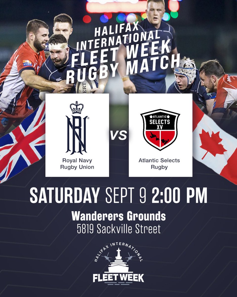 Don’t miss this historic #HFXFleetWeek rugby match between British Navy Rugby Union &amp; @AtlanticSelects at Wanderers Grounds on Saturday. 

Tickets are still available: ticketmaster.ca/atlantic-selec… #Halifax