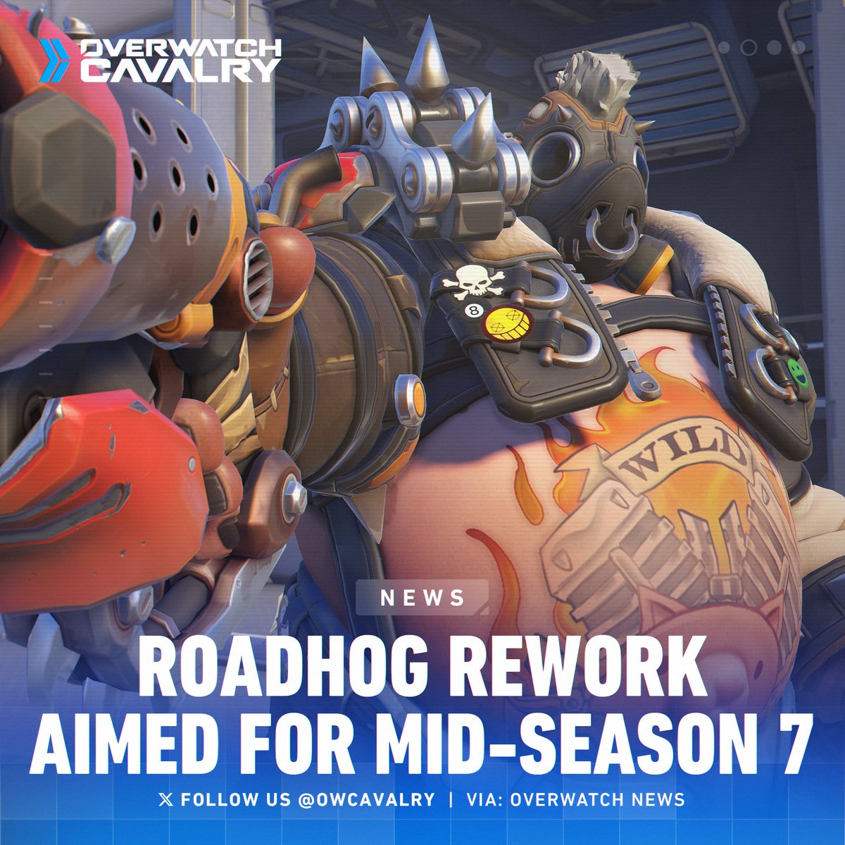 OWCavalry's tweet image. Roadhog&apos;s rework is targeted for release in Season 7 🐽

Acknowledging his underperformance in #Overwatch2, the team are aiming to release his rework with the mid-season patch in November.