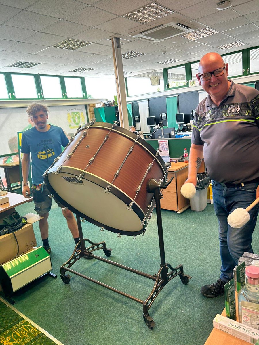 YTFC's tweet photo. #YTFC -  “Order a drum”, we asked the Chairman…
 Off he went…
Next day  this arrived 😂💚 🥁  Thatchers stand will be banging for sure! 😂 See you tomorrow! https://t.co/sKBpoDQDZx