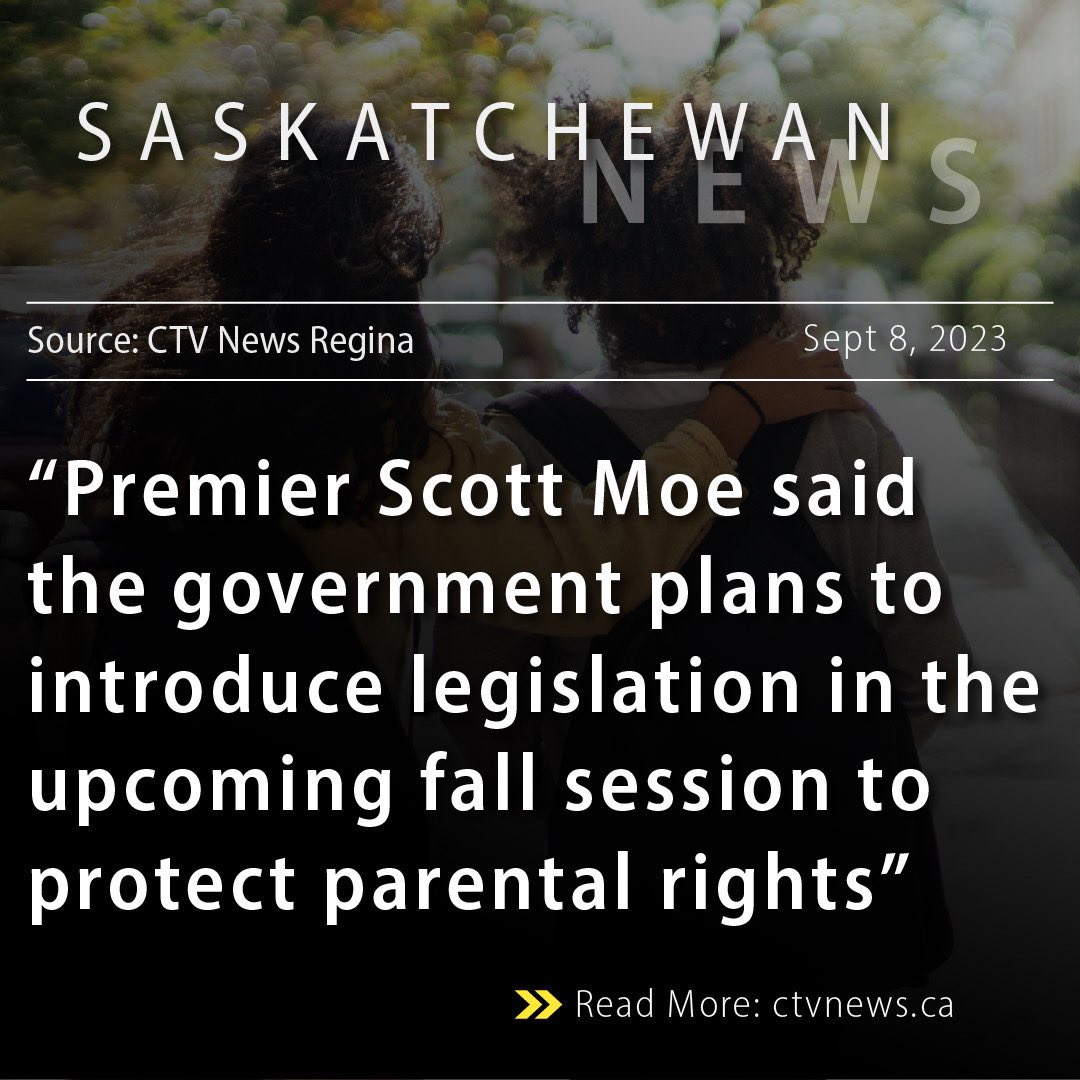 PremierScottMoe's tweet photo. In light of some criticism and court challenges funded by out of province interest groups, our government has been asked if we are serious about protecting parents’ rights in education or if we plan to back down.

Last night, I answered that question.   

We are not backing down.  

We are very serious - serious enough that the first bill we introduce when we return to the Legislature this fall will be legislation to protect parental rights.