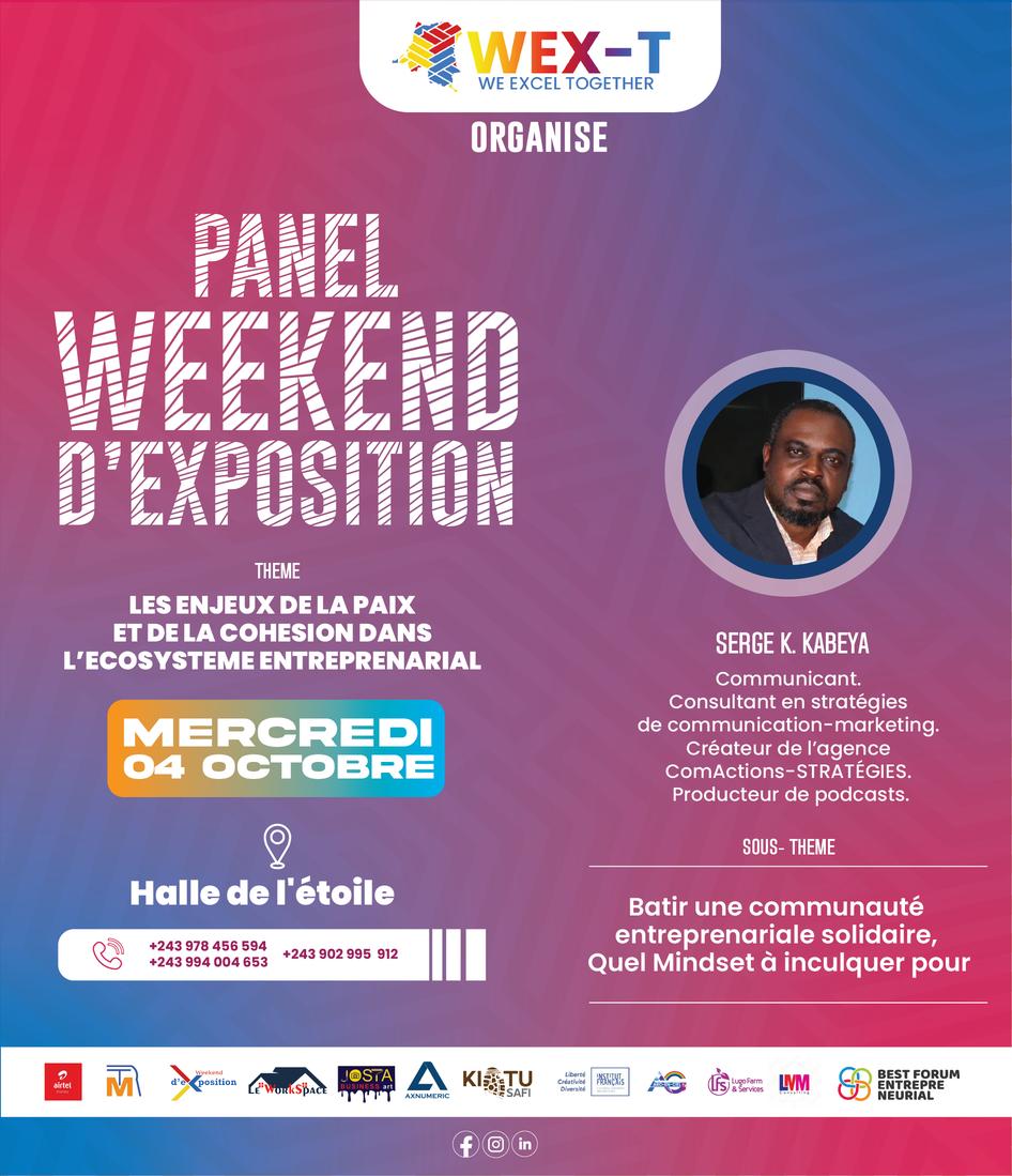 Vous êtes convié au #Panel #WeekendExpo de 10H à 17H . Il est à l'intention des entrepreneurs,exposants des éditions passées et à venir voulant contribuer  à la naissance d'un écosystème entrepreneurial solidaire appelé à croître #ensemble et fort économiquement. #EntréeGratuite