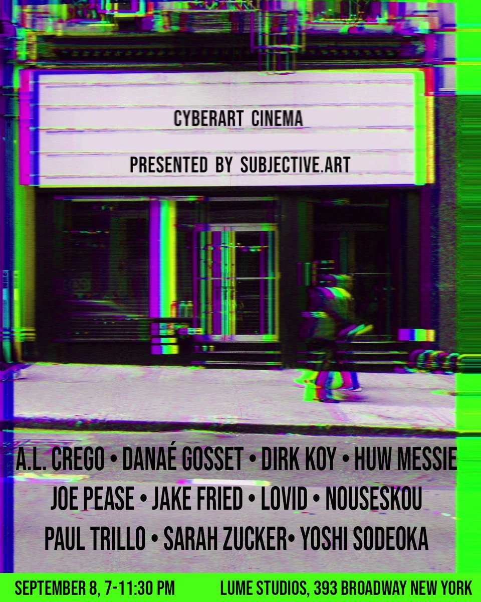 Today is the day! See you tonight at our first CyberArt Cinema 🎬

If you can't make it tonight, you can still catch the screening from 11AM - 5PM on Saturday and Sunday!
 
RSVP for tonight's opening below⬇️