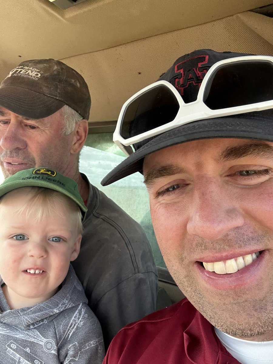 Peyton’s first combine ride today!  Three generations in the combine!   Show us your combine photos this fall!! @DynaGroSeed @NutrienAgRetail