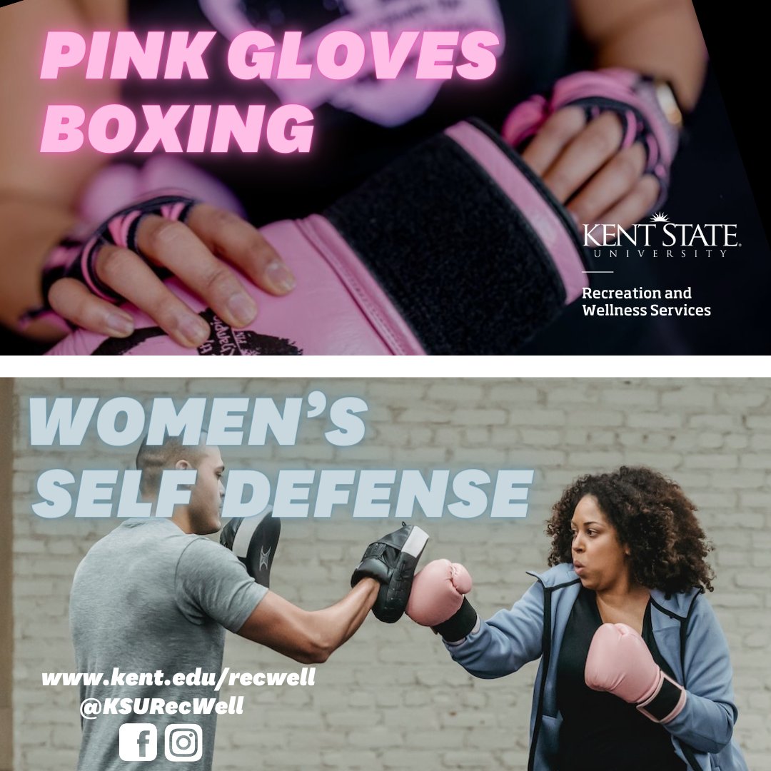 Only a few spots remain in our upcoming FitWell Instructional Clinics that begin next week for Pink Gloves Boxing and Women's Self Defense! Additional information is available online at kent.edu/recwell/instru….