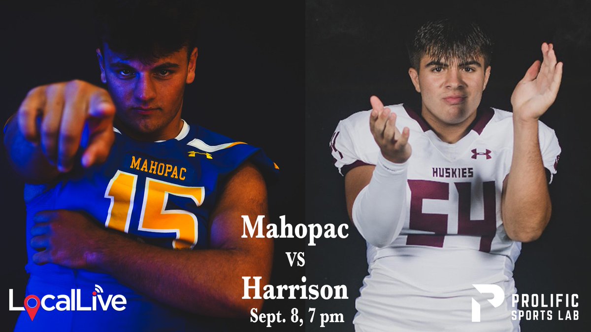 Kevin Devaney Jr. (@kdjmedia1) on Twitter photo Biggest game of the night in Class A: Mahopac travels to Harrison. Both coming off huge Week 0 victories.
Watch <a href="/MahopacFB/">Coach DeMatteo</a> and <a href="/HTownHuskyFB/">Harrison Football</a> on <a href="/locallivenet/">LocalLive</a> here:
photos courtesy <a href="/ProlificLab/">Prolific Sports Lab</a> and <a href="/EDLphotography/">Erin Locascio</a>
events.locallive.tv/events/116722 Biggest game of the night in Class A: Mahopac travels to Harrison. Both coming off huge Week 0 victories.
Watch <a href="/MahopacFB/">Coach DeMatteo</a> and <a href="/HTownHuskyFB/">Harrison Football</a> on <a href="/locallivenet/">LocalLive</a> here:
photos courtesy <a href="/ProlificLab/">Prolific Sports Lab</a> and <a href="/EDLphotography/">Erin Locascio</a>
events.locallive.tv/events/116722