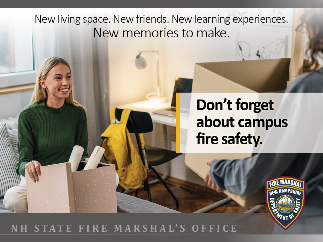 nhsfmo's tweet photo. As you settle into your new space, you should think about what to do in case of a fire. Be fire smart and be ready. Watch this video for crucial practices to survive a fire on or off campus.
https://t.co/XowKnBHpL4
#NHFMO #FireSafetyTips #collegecampus #2waysout #beprepared https://t.co/SG4eDoaAtW