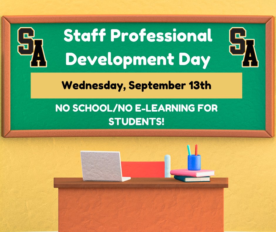 Starfire Families Reminder - Wednesday, September 13th, will be our first Staff Professional Development Day for this school year.  Students will not have school or e-Learning on Wednesday.  

Have a great weekend!