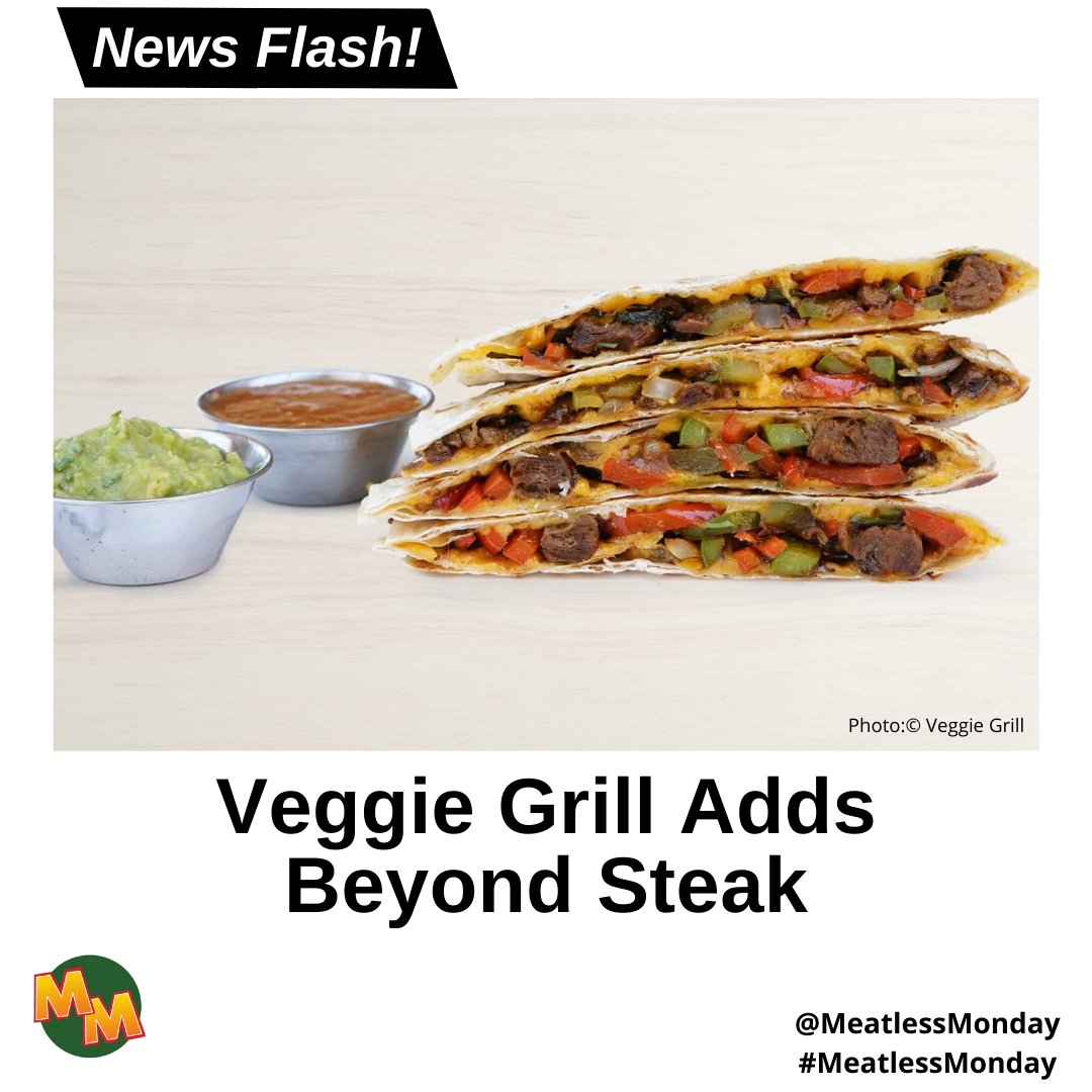 MeatlessMonday's tweet photo. @VeggieGrill is redefining plant-based dining with #BeyondSteak! ๐ฟ๐ฅฉ The plant-based โsteakโ is available on Romaine Caesar Salad, Steak Fajita Quesadilla, and Sonoran Bowl. @BeyondMeat https://t.co/p88H5YZOUl