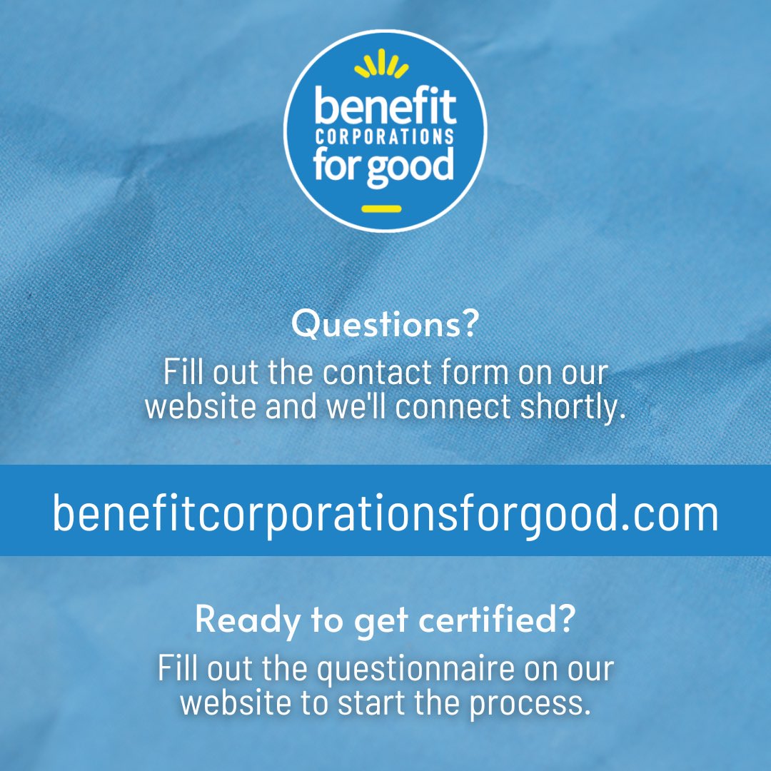 Is your law firm a force for good? Demonstrate that commitment to your current and potential clients by becoming a benefit corporation.

Fill out the contact form on benefitcorporationsforgood.com with any questions and we'll help you through the certification process!