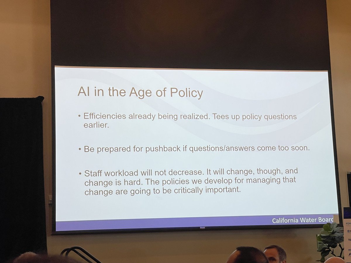 Tenille Otero (@tonitenille) on Twitter photo Great panel on Policy in the Age of AI moderated by <a href="/FeliciaMarcus/">Felicia Marcus</a>
James P. Cooper, Global Director, Water Optimization, Arcadis; Erik Ekdahl, Deputy Director, Division of Water Rights, State Water Resources Control Board; & Frank Ury, President, Santa Margarita Water District Great panel on Policy in the Age of AI moderated by <a href="/FeliciaMarcus/">Felicia Marcus</a>
James P. Cooper, Global Director, Water Optimization, Arcadis; Erik Ekdahl, Deputy Director, Division of Water Rights, State Water Resources Control Board; & Frank Ury, President, Santa Margarita Water District
