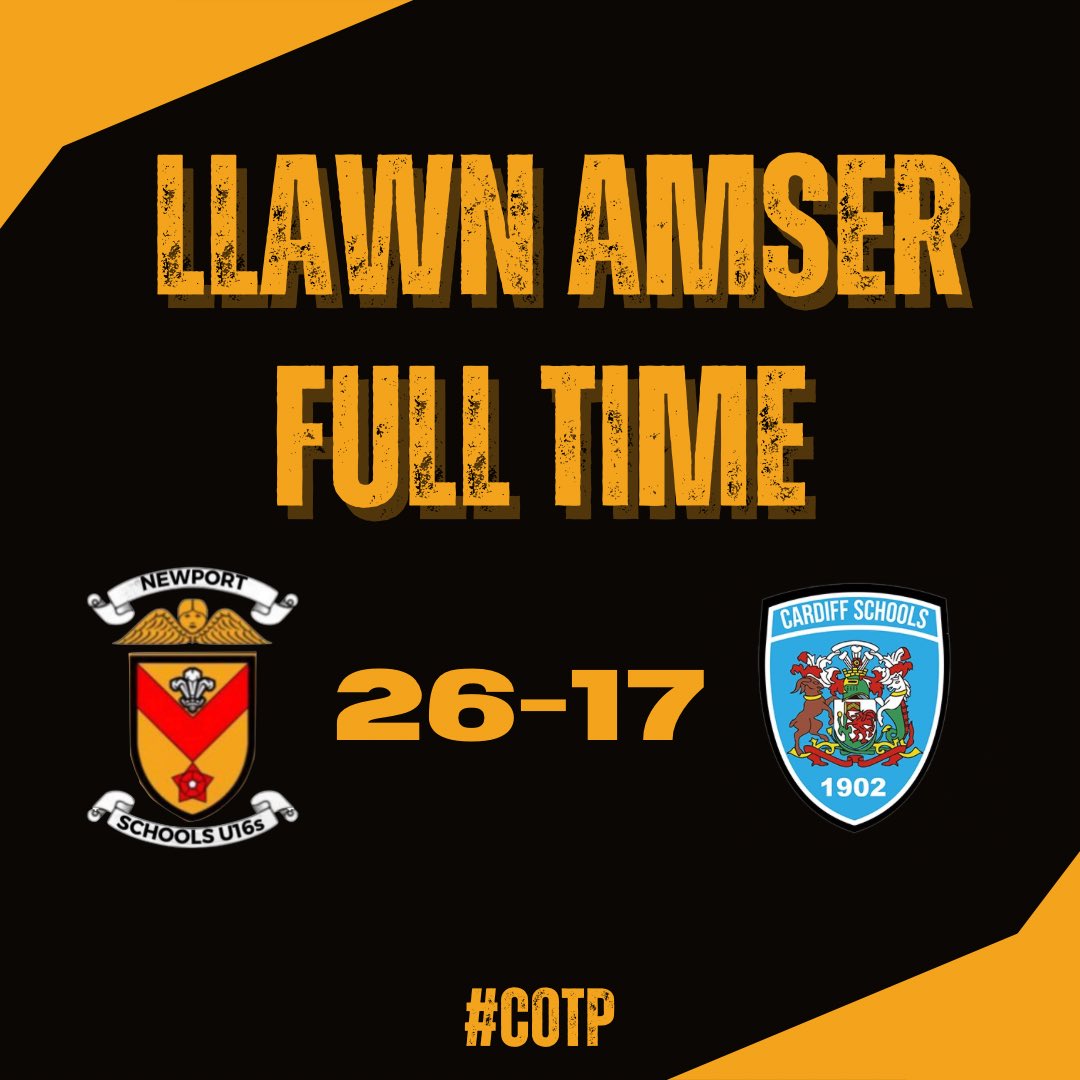 Full time here <a href="/Edds_Official/">Whitehead RFC 🏉🏴󠁧󠁢󠁷󠁬󠁳󠁿</a> 

It’s a win for Newport, however it was a valuable opportunity for game time for both teams. 

Thank you to <a href="/RygbiCaerdydd/">Cardiff Schools Rugby Union</a> for travelling and contributing to a great game of U16 <a href="/dewar_shield/">Dewar Shield</a> rugby. Good luck going forward.

#COTP