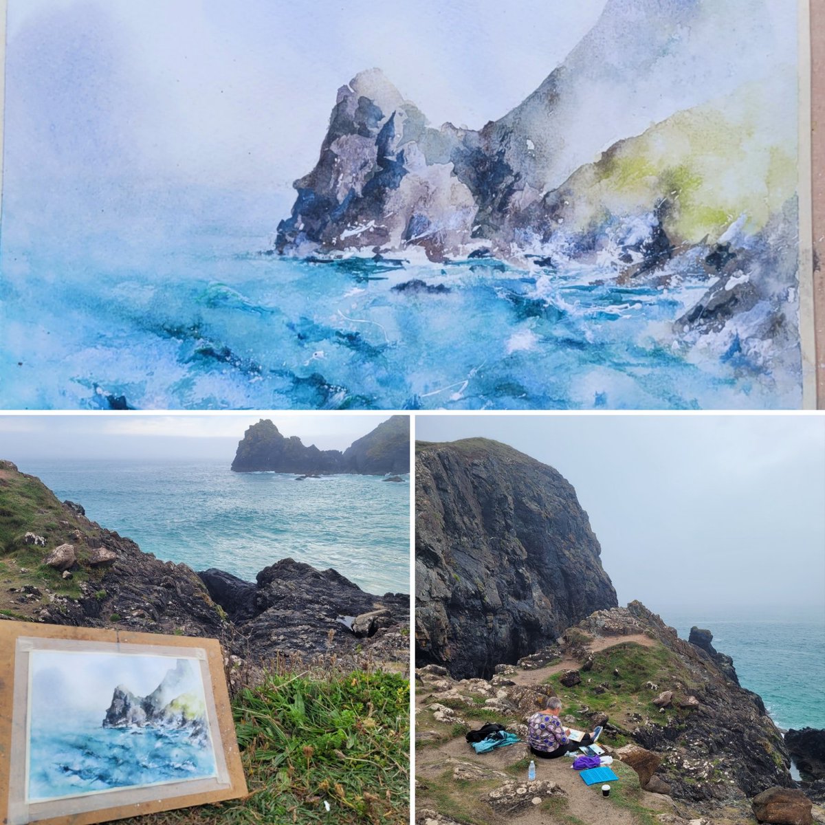 Elidanza's tweet photo. So today I sat at Kynance Cove and watched the mist roll in and out and in again. Saw sunshine and showers ,mist and wind and sun again, really was magical , sitting and painting .
Home tomorrow x

#watercolour #Cornwall #KynanceCove #painting #coastpath #inspiration #art #paint https://t.co/Ev1vqVI6Pf