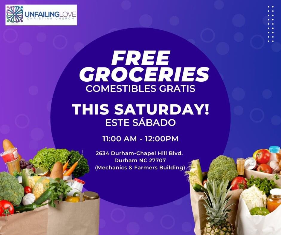 healthydurham's tweet photo. Visit the Mechanics &amp; Farmers Building (2634 Durham-Chapel Hill Blvd) from 11-12 TOMORROW (Saturday, 9/9) for a FREE grocery giveaway! https://t.co/BhI73hvadL