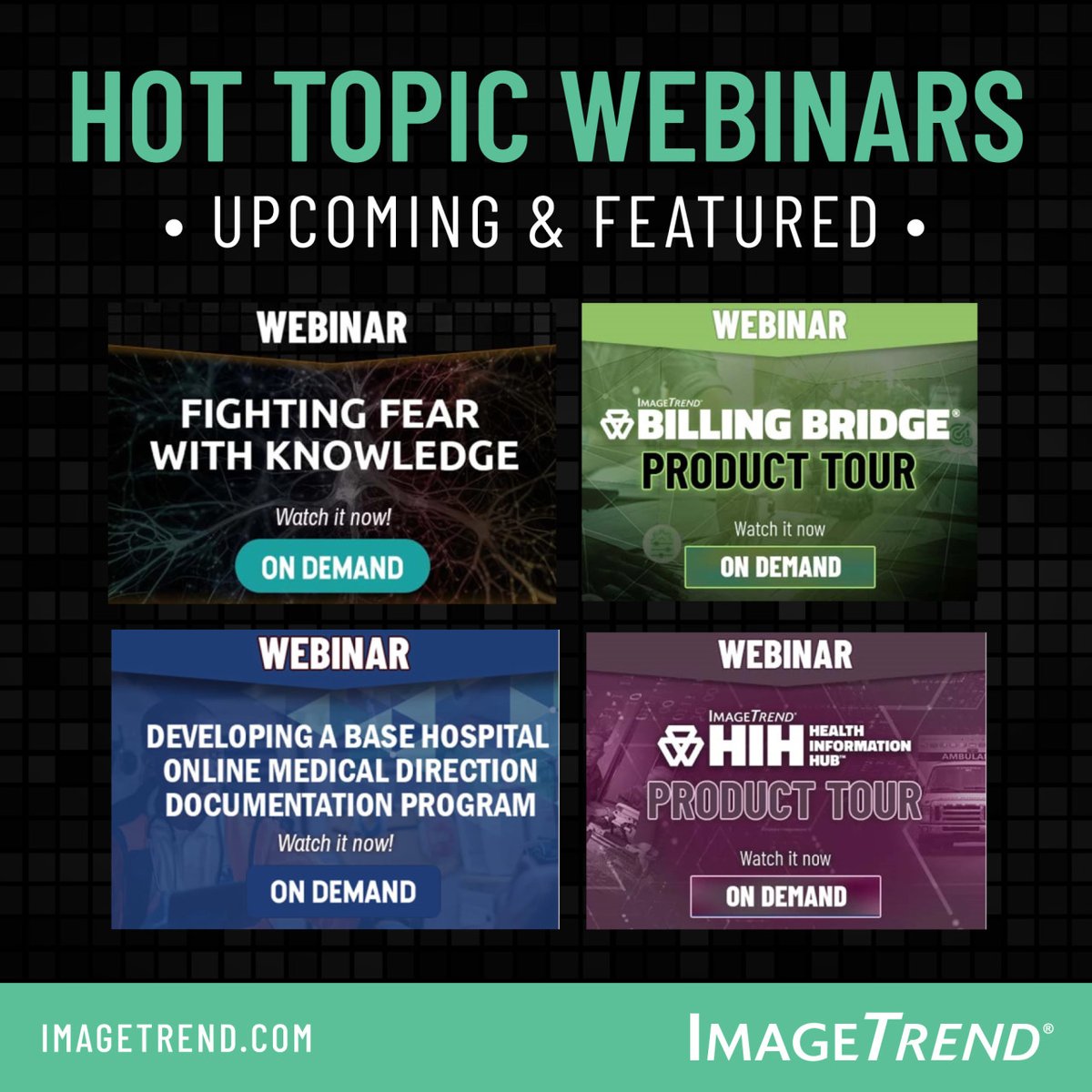 ImageTrend_LLC's tweet photo. Expand your knowledge and ignite your curiosity. Explore our Hot Topic Webinars today! #ImageTrend #HotTopicWebinars #Knowledge
Learn more: https://t.co/TveJbYE4wR https://t.co/JZM5uQeuqP