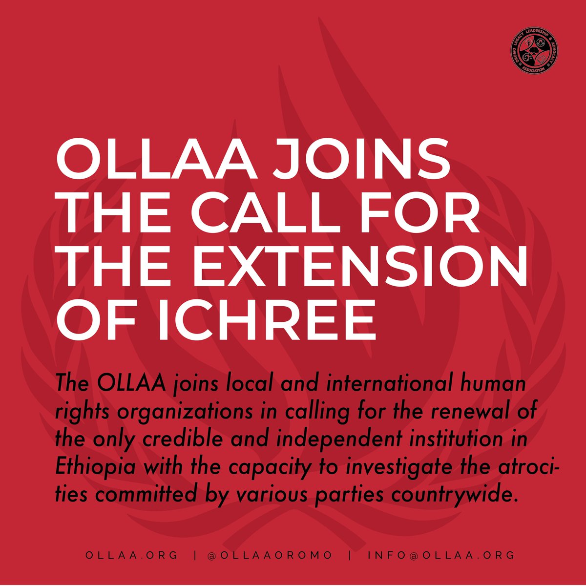 ollaaOromo's tweet photo. #OLLAA has joined with @hrw and more than 50 other organizations to call for an extension of #ICHREE's mandate. Ethiopia's civilians need and deserve an independent investigation with ample time to collect their stories. https://t.co/D1nFwl2zSQ
