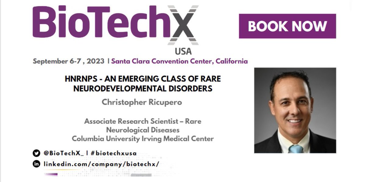 chrisricupero's tweet photo. Great time highlighting our work on rare #HNRNP Neurodevelopmental Disorders @BioTechX_ Rare Disease in Genomics track #biotechxusa #RareDiseases #raredisease #HNRNPH2 @YBRP4hnrnph2 @HNRNP_Family #HNRNP #HNRNPU #SYNCRIP
#NeurodevelopmentalDisorders @BainBrainLab @CSCIColumbia https://t.co/sY5dLTmMnh