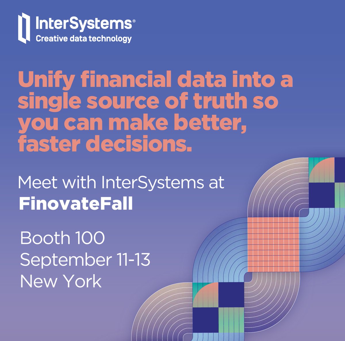 🚀 It's almost time for #FinovateFall, and InterSystems is ready to make waves in the #fintech world! Join us at Booth #100 to experience our Smart Data Fabric and learn how it can streamline operations, unlock insights, and drive growth.