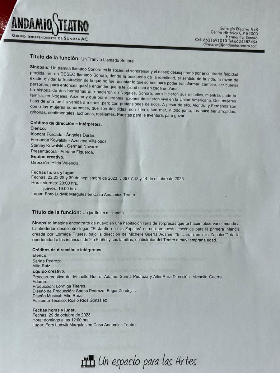 elchiltepin's tweet photo. #Hermosillo Te gusta el teatro?.Grupo Independiente de Andamios Teatro AC, Presenta una cartelera de reflexión  y entretenimiento .
1.- Un tranvía llamado sonora;  2.- Un Jardín en mi Zapato
3.- Piensa en Mi.
4.- El Salario del Crimen.Boletos https://t.co/yn3EI1ENMl  Más Info 👇 https://t.co/nDygKFbaN7