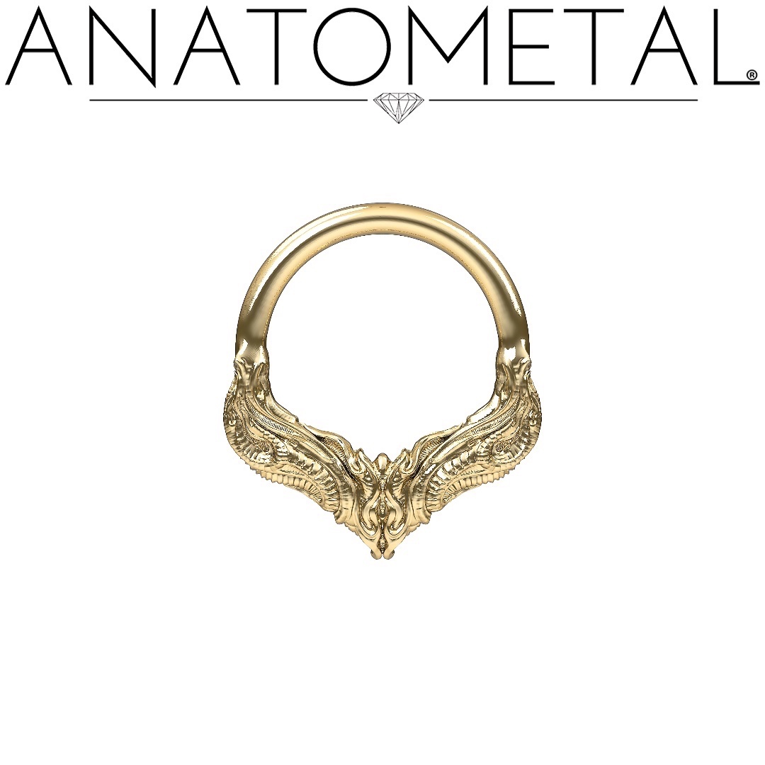 Meet Bastina - A true work of art in radiant 18K Gold!✨ It's all about those intricate details and beautifully layered design. 
#Anatometal #18KGold #SeamRing #Bodyjewelry