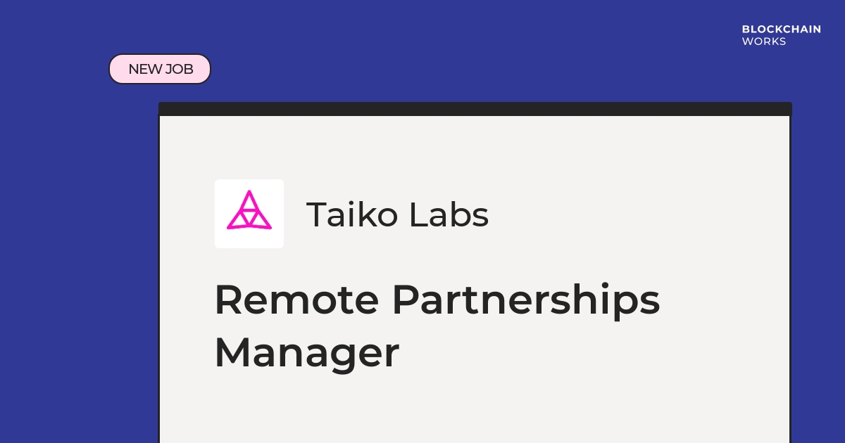 Job Opportunity 🔥

💼 Remote Partnerships Manager
🏢 Taiko Labs
💰 Flexible salary
🖥️ Work with Ethereum &amp; Business Development

Check out the details and apply now 👇
blockchain.works-hub.com/jobs/remote-pa…

#remotework #remotejobs #ethereum