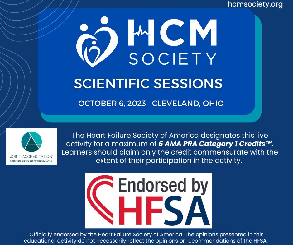 Earn up to 6 CME and MOC credits at the #HCMS2023 Scientific Sessions! View the full agenda program here: hcmsociety.org/agenda Join us Oct 6 prior to #HFSA2023, you don't want to miss the interactive #HCM panel discussions & Q&A. Register today! #Cardiology #CardioTwitter