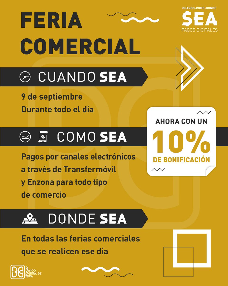¡Entérate! 👀 Esta vez recibirás bonificación del 10% por las compras que realices mediante los pagos en línea a través del código QR por #Trasnfermovil y #EnZona, solo este sábado en ferias comerciales tecnológicas.
😉 Te facilitamos la vida
#PagosElectronicos