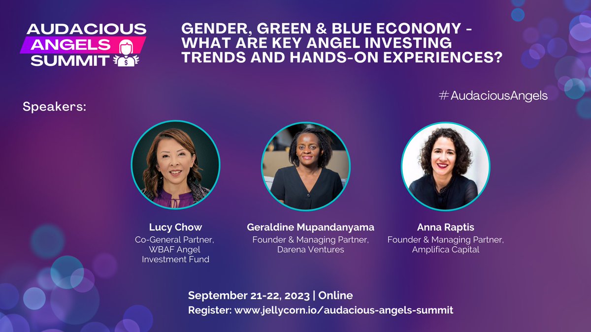 WeForXoco's tweet image. Join us for this exciting session at the #AudaciousAngels Summit 2023!
Our 3 inspiring early-stage investors will share practical insights into #gendersmart investing &amp;amp; the green + blue economy! 

🔥 Register now: jellycorn.io/audacious-ange…

#startups #green #impact #vc