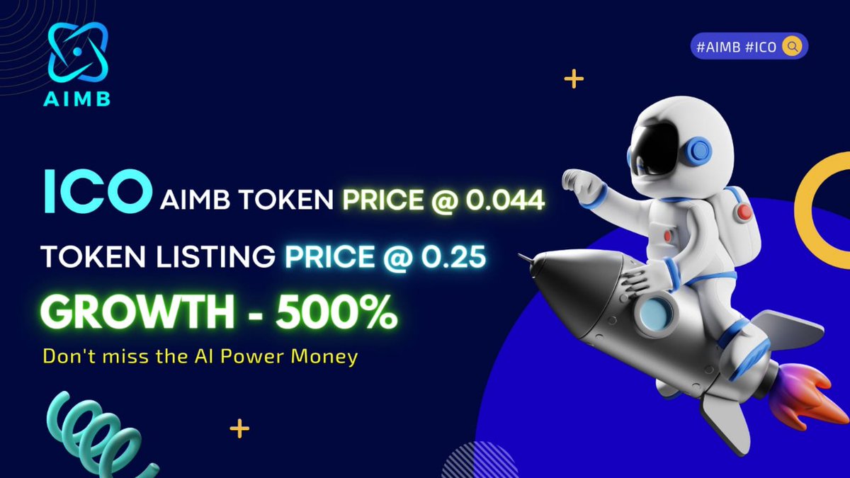 Official Announcement 

ICO #AIMB #Token Price  $0.044 and Token Listing Price $0.25 (Growth 500%) #Profit - 

Don't miss the #AI #Power Money 🔥 🚀