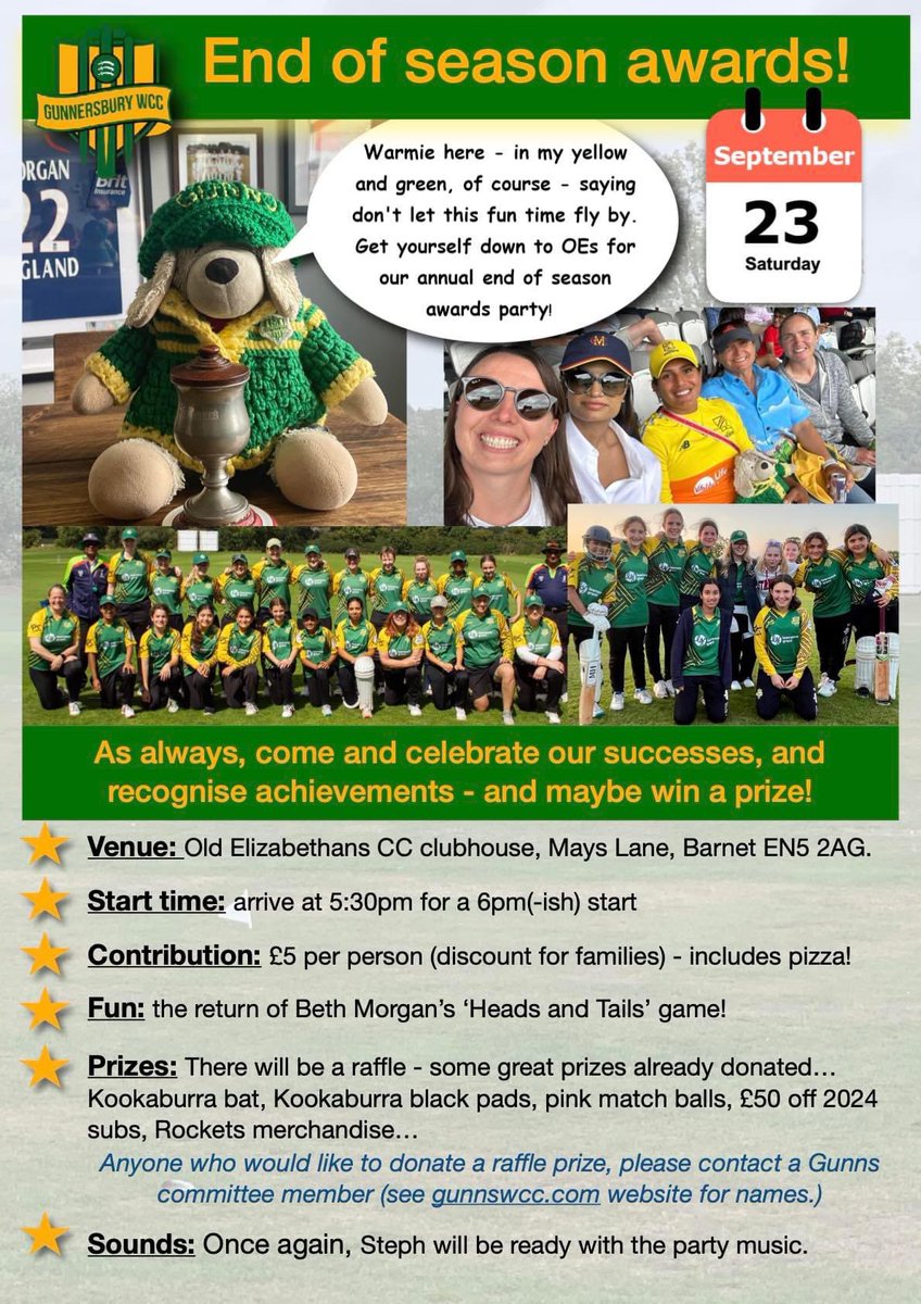 Gunnersbury Women's Cricket Club (@gunnersburywcc) on Twitter photo Epic date for your diaries! All members, past and present, are very welcome! Please email gunnswcc@hotmail.com to let us know if you can make it so we can plan food! #gunnswcc #womenscricket Epic date for your diaries! All members, past and present, are very welcome! Please email gunnswcc@hotmail.com to let us know if you can make it so we can plan food! #gunnswcc #womenscricket