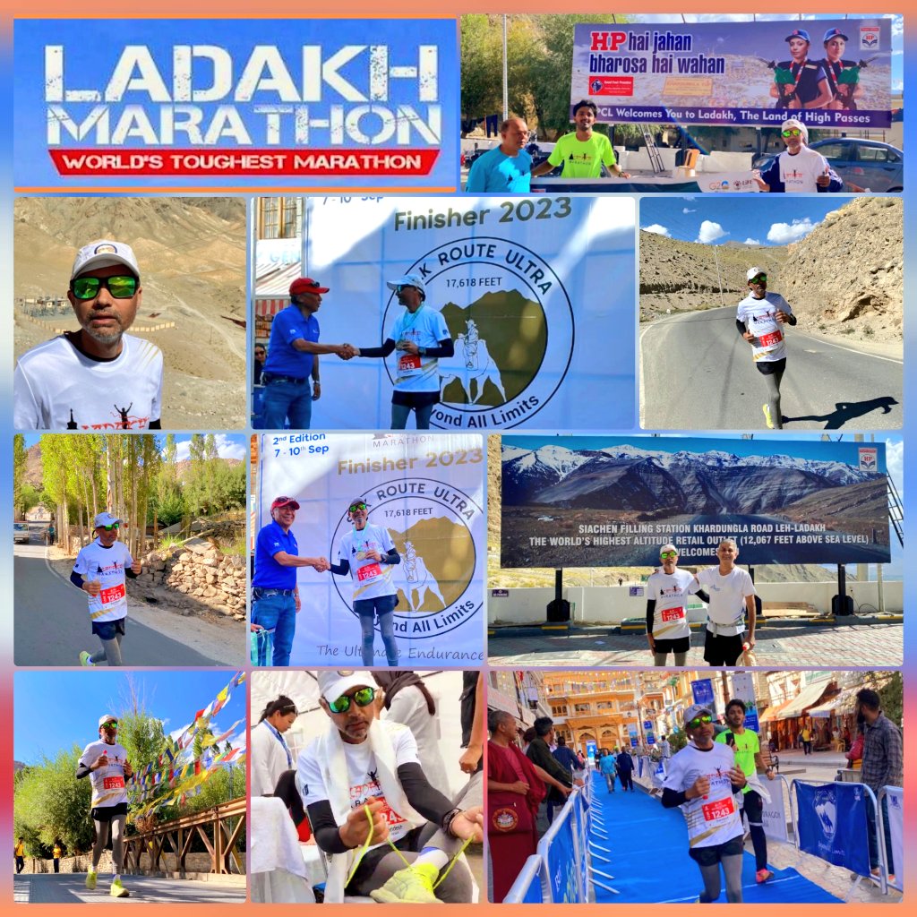 HPCL's tweet photo. मंजिल उन्हीं को मिलती है, जिनके सपनों में जान होती है;
सिर्फ पंखों से कुछ नहीं होता, हौसलों से उड़ान होती है I 
Paying homage to the mighty mountains of #Ladakh region, our home grown hero and an #HPite to the core who epitomises the 3Ds, 'Dedication, Devotion & Determination'; Lt. Col. Sandesh Agrawal does it again by competitively finishing the 122 KMs World's highest & toughest Silk Route Ultra Khardung La Challenge (17618 Ft.), 10th edition-Ladakh Marathon, overcoming every challenge be it terrain, altitude or temprature!
#KhardungLaChallenge
#RunForACause
@DIPR_Leh @dc_leh @DIPR_Kargil @ladakhmarathon @LAHDC_LEH @utladakhtourism @lg_ladakh @tashi_gyalson @Ravinder_Dangi1 @Angchuk5 @ianuragthakur
@HardeepSPuri @KirenRijiju
