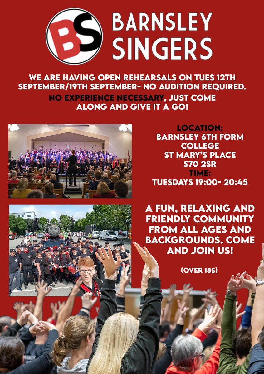 Come and join us at <a href="/BarnsleySingers/">BarnsleySingers</a> for an open rehearsal! #barnsleyisbrill