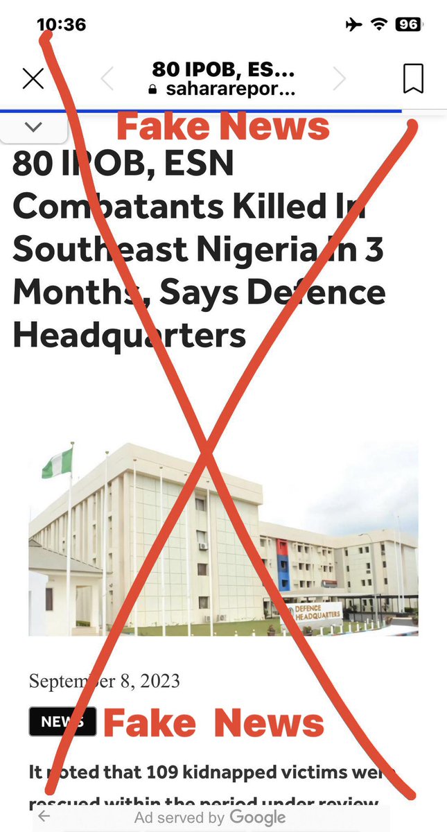 ChinasaNworu's tweet photo. #Biafrans kindly disregard this fake news published by one of the Nigeria zoo media . We ask the military to mention names of those #IPOB and #ESN members they claim they killed . @real_IpobDOS @IgboHistoFacts @NGRSenate @PoliceNG @mfa_russia @EmbassyofRussia 
#freeBiafra https://t.co/y2b8AHUMVQ