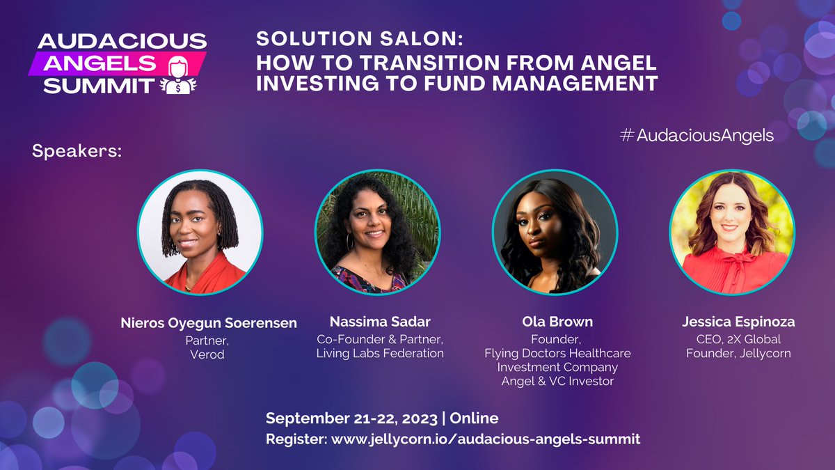 JellycornHQ's tweet image. Wondering how to transition from #angelinvesting to raising a #vc fund?
Join us for an interactive solutions salon at the #AudaciousAngels Summit!

🔥 Register now: jellycorn.io/audacious-ange…