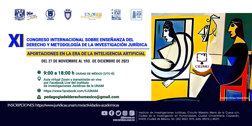 IIJUNAM's tweet photo. 👩‍🏫Participa en el XI Congreso Internacional sobre Enseñanza del Derecho y Metodología de la #InvestigaciónJurídica: Aportaciones en la Era de la #InteligenciaArtificial.
Envía tu ponencia, tienes hasta el 11/09/23 para hacerlo
🧐Consulta la convocatoria👉 https://t.co/TqLCMk43XV https://t.co/tknYFpi4dd
