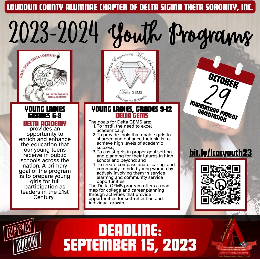 Accepting applications for our 2023-2024 educational  programs. Apply today!
#LCAC
#DSTYouthProgram
#DeltaAcademy
#DeltaGEMS